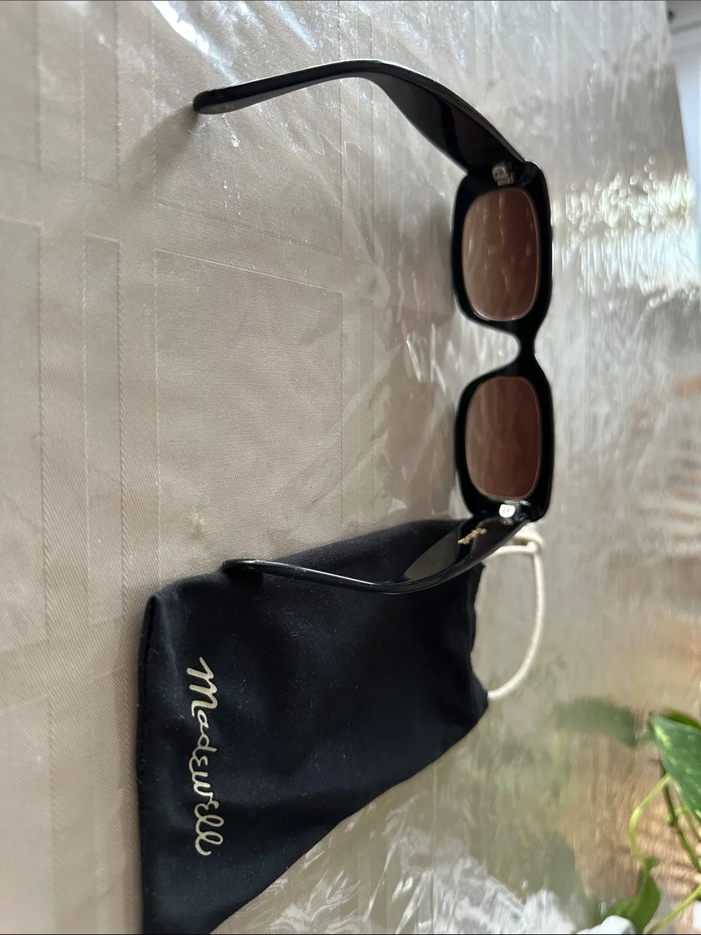 Madewell Black Frame Brown Lens Rectangular Sunglasses